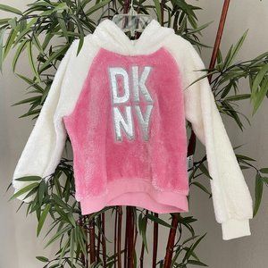 DKNY || Little girls soft fuzzy faux fur pullover hoodie - Size 6